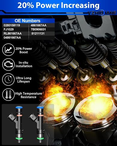 محاقن الوقود المحسنة 0280158119 تناسب: -Jeep Wrangler لـ: -Dodge Grand Caravan لـ: -Chrysler Town & Country Voyager 3.3L 3.8L 2007 2008 2009 2010 (مجموعة من 6) in Saudi Arabia