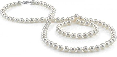 قلادة من اللؤلؤ الأبيض 14 قيراط من الذهب 8-9 مم بجودة AAAA من اللؤلؤ المستزرع في المياه العذبة البيضاء للنساء بطول 36 بوصة in Kuwait