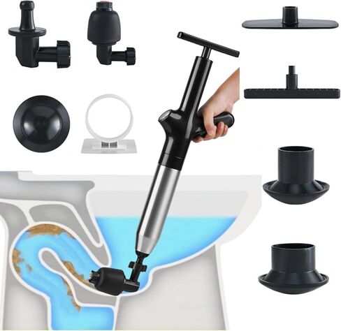 High Pressure Toilet Plunger,Plungers for Bathroom Heavy Duty,Stainless Steel Air Drain Plunger for Clogged Toilets for Bathroom, Floor Drain, Sink, Kitchen(black) in Saudi Arabia