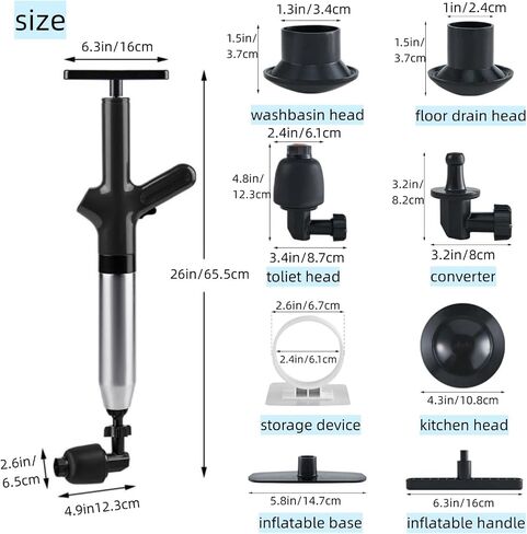 High Pressure Toilet Plunger,Plungers for Bathroom Heavy Duty,Stainless Steel Air Drain Plunger for Clogged Toilets for Bathroom, Floor Drain, Sink, Kitchen(black) in Saudi Arabia