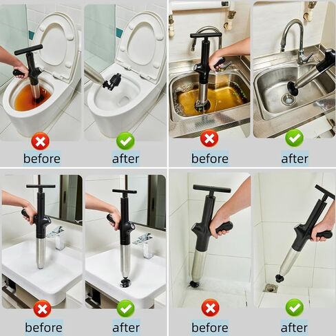 High Pressure Toilet Plunger,Plungers for Bathroom Heavy Duty,Stainless Steel Air Drain Plunger for Clogged Toilets for Bathroom, Floor Drain, Sink, Kitchen(black) in Saudi Arabia