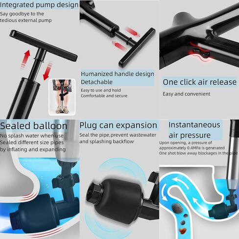 High Pressure Toilet Plunger,Plungers for Bathroom Heavy Duty,Stainless Steel Air Drain Plunger for Clogged Toilets for Bathroom, Floor Drain, Sink, Kitchen(black) in Saudi Arabia