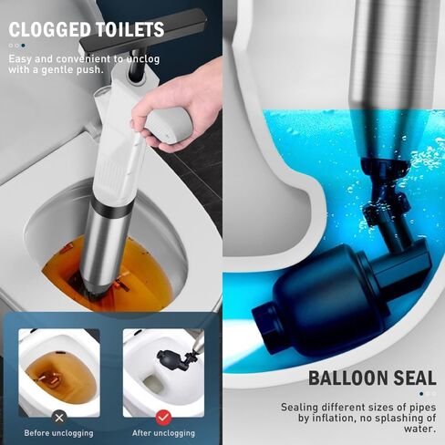 DUEBEL Drain Clog Remover Drain Snake Toilet Plunger with Holder Snake Drain Clog Remover Plungers for Bathroom Toilet Unblocker Sink Plunger Plumbing Snake (Black) in Saudi Arabia
