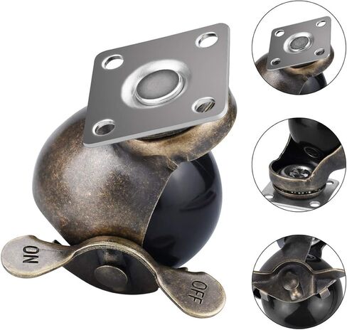 4 قطع من عجلات الكرات ذات لوحة متينة وعجلة دوارة مقاس 2 بوصة مع 16 مسمارًا وعجلة دوارة ناعمة عتيقة للكراسي وأرجل طاولة الأريكة (عجلات اللوحة مع قفل الفرامل) in Kuwait