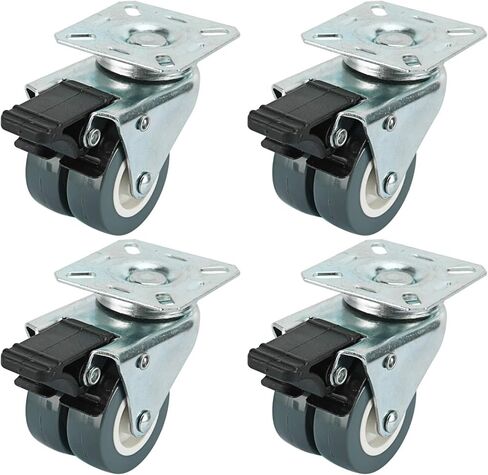 عجلات قفل بلوحة دوارة شديدة التحمل مقاس 2 بوصة من مادة TPR بوزن 551 رطلاً، 4 عبوات (4 مع فرامل) - رمادي فضي in Kuwait