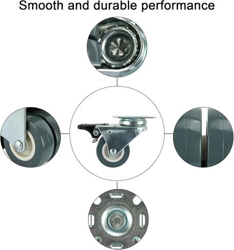 عجلات قفل بلوحة دوارة شديدة التحمل مقاس 2 بوصة من مادة TPR بوزن 551 رطلاً، 4 عبوات (4 مع فرامل) - رمادي فضي in Kuwait