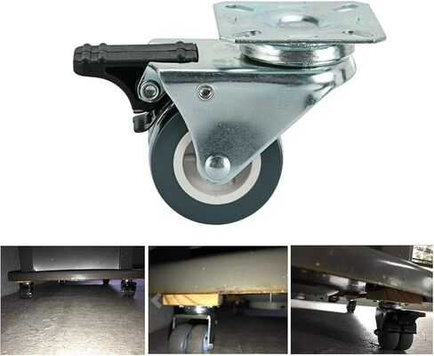 عجلات قفل بلوحة دوارة شديدة التحمل مقاس 2 بوصة من مادة TPR بوزن 551 رطلاً، 4 عبوات (4 مع فرامل) - رمادي فضي in Kuwait