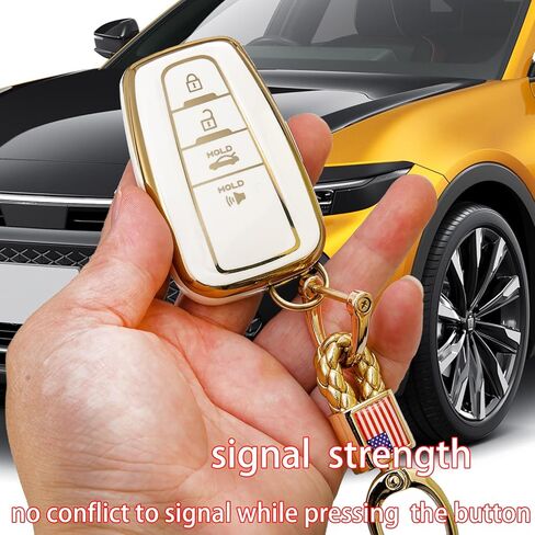 إكسسوارات حامل حافظة حلقي لسلسلة المفاتيح متوافق مع غطاء Genesis Key fob GV80 GV90 G70 G80 G90 GV70 8 أزرار بيضاء in Kuwait