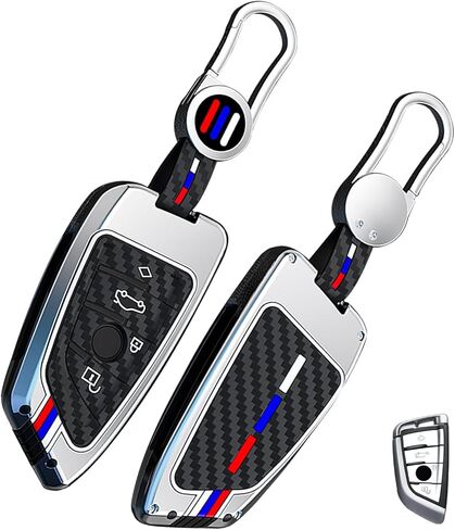 OLLEN Heavy Zinc Alloy Key Fob Cover, Fit for BMW 2 5 6 7 Series X1 X2 X3 X5 X6 GT Series, Full Protection Remote Fob Cover with Carbon Fiber Pattern, Blade Shape, Gunmetal (1 Pcs) in Kuwait