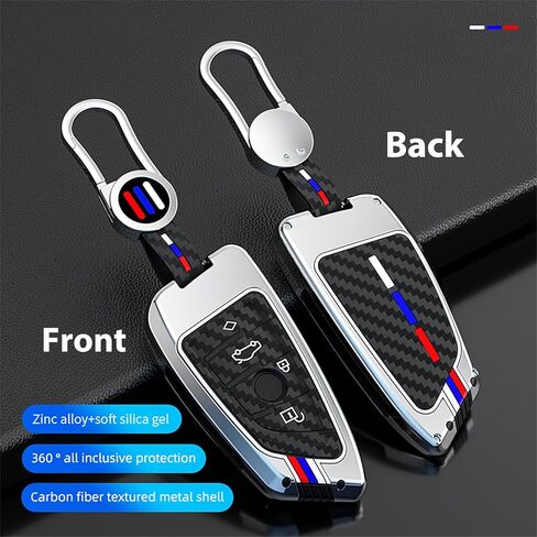 OLLEN Heavy Zinc Alloy Key Fob Cover, Fit for BMW 2 5 6 7 Series X1 X2 X3 X5 X6 GT Series, Full Protection Remote Fob Cover with Carbon Fiber Pattern, Blade Shape, Gunmetal (1 Pcs) in Kuwait
