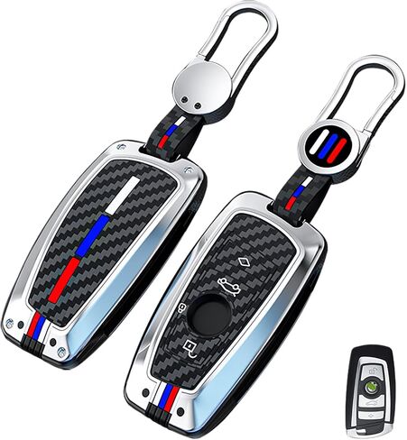 OLLEN Heavy Zinc Alloy Key Fob Cover, Fit for BMW 2 5 6 7 Series X1 X2 X3 X5 X6 GT Series, Full Protection Remote Fob Cover with Carbon Fiber Pattern, Blade Shape, Gunmetal (1 Pcs) in Saudi Arabia