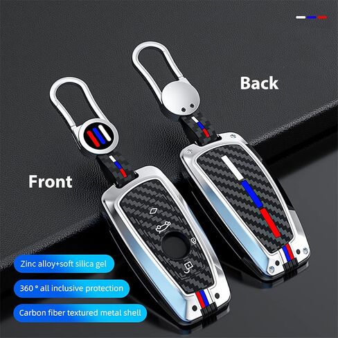OLLEN Heavy Zinc Alloy Key Fob Cover, Fit for BMW 2 5 6 7 Series X1 X2 X3 X5 X6 GT Series, Full Protection Remote Fob Cover with Carbon Fiber Pattern, Blade Shape, Gunmetal (1 Pcs) in Saudi Arabia