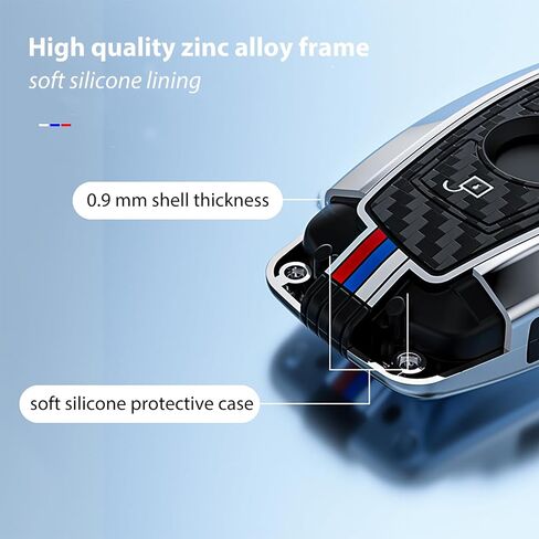 OLLEN Heavy Zinc Alloy Key Fob Cover, Fit for BMW 2 5 6 7 Series X1 X2 X3 X5 X6 GT Series, Full Protection Remote Fob Cover with Carbon Fiber Pattern, Blade Shape, Gunmetal (1 Pcs) in Saudi Arabia