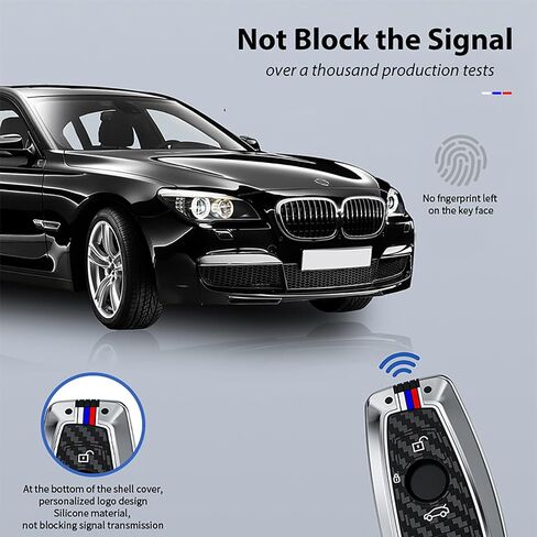 OLLEN Heavy Zinc Alloy Key Fob Cover, Fit for BMW 2 5 6 7 Series X1 X2 X3 X5 X6 GT Series, Full Protection Remote Fob Cover with Carbon Fiber Pattern, Blade Shape, Gunmetal (1 Pcs) in Saudi Arabia