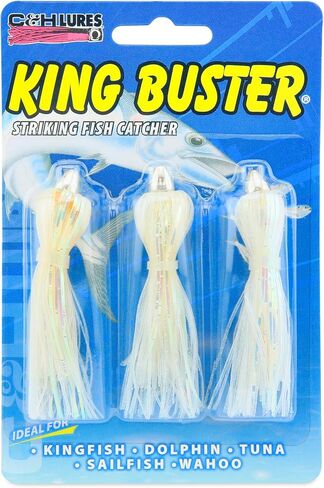 C&H, King Buster Lure، تنورة فضية/لؤلؤية شفافة، رأس 1/8 أونصة / 3.5 جم، 2.5 بوصة / 6.35 سم، 3 قطع in Saudi Arabia