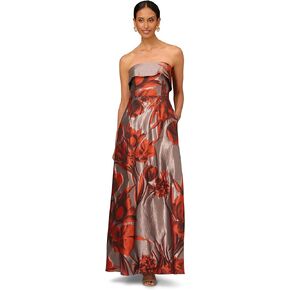 Women's Strapless Floral Jacquard Gown