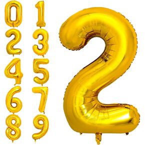 40 Inch Gold Large Numbers Balloons 0-9, Big Size Giant Jumbo Number 0 Digit Foil Mylar Helium Balloons for Women Girls Birthday Party Supplies Anniversary Events Celebration Decorations