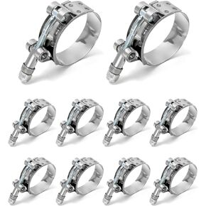 QWORK 2" T-Bolt Hose Clamp Stainless Steel, Working Range 58mm - 65mm for 2" Hose ID, Turbo Intake Intercooler Hose Clamp, 10 Pack