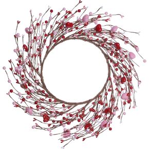 Valentine’s Day Wreath,15 Inches Valentine’s Day Wreaths for Front Door Pink Heart Wreath Pink Berry Wreath for Valentine’s Day Wedding Decor (Pink)