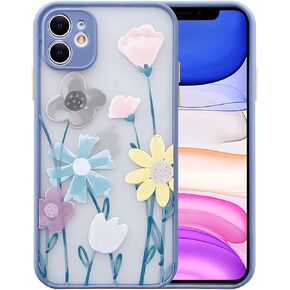 Ownest Compatible for iPhone 12 Case, Magnetic Fitting for MagSafe for Clear Frosted PC Back 3D Flowers Floral Girls Woman and Soft Silicone Slim Shockproof Case for iPhone 12 6.1''-(Black)