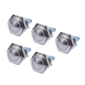 5 Pcs 16mm Waterproof Momentary Stainless Steel Metal Push Button Switches 250V 3A 1NO SPST High Flush