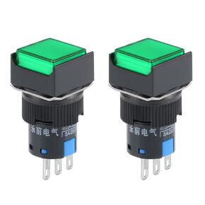 uxcell 2 pcs 16mm Latching Push Button Switch Green Square Button 1 NO 1 NC
