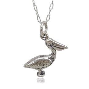 Sterling Silver Pelican Sea Bird 3D Charm Necklace, 18"