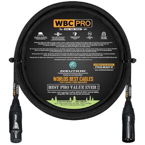 6 Foot - WBC-PRO-Quad Ultra-Silent Ultra-Flexible Balanced Star-Quad Cable with Neutrik Male & Female XLR Plugs & Black Tweed Jacket