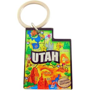 Utah Key Chain Acrylic Souvenir Keychain Retro Style State Map 2 Inch