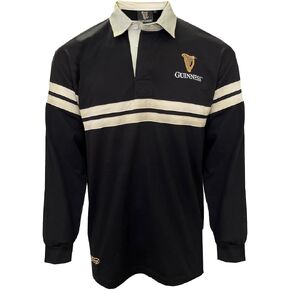 Guinness Rugby Shirt for Men Ireland Long Sleeve Black Harp Tape