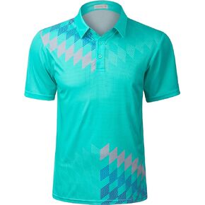 Polo Shirts for Men Dry Fit Short Sleeve Print Moisture Wicking Collared Golf Tennis T-Shirt
