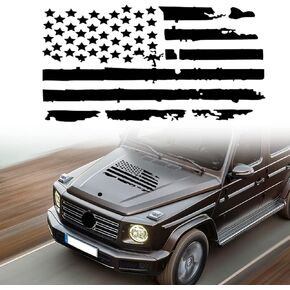 23.6'' Distressed American Flag Decal USA US Flag Tailgate Vinyl Decal Stickers Hood Stripe Decal Graphic Waterproof Sticker for Car Truck Wall Window Door Windshield Decoration (1PairBlack)