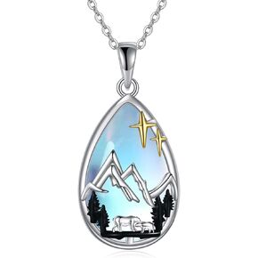 LUHE Mama Bear Necklace for Women Sterling Silver Moonstone Pendant Bear Jewelry Gifts for Girls Mom