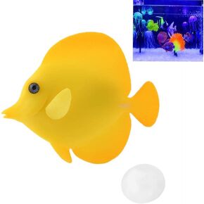 Aquarium Artificial Fish, Silicone Floating Fake Tropical Fish Funny Luminous Lifelike Moving Fishes with Suction Cup Fish Ornament Decorations (Yellow)