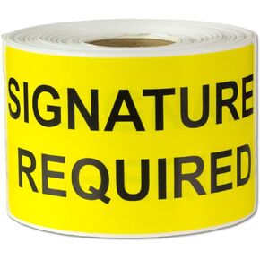 OfficeSmartLabels - 4"x2" Signature Required Stickers- Bright Yellow Rectangular - for Signature Required Shipping & Delivery - Semi-Gloss Coated, Self-Adhesive [300 Labels/Roll, 1 Roll=300 Labels]