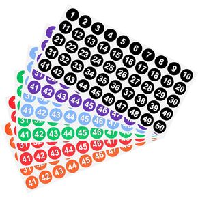 NEWEST 12 Sheets Waterproof Number Stickers, 1-50 Vinyl Self-Adhesive Number Labels for Inventory Storage Organizing Indoor Outdoor (6 Colors, 1 Inch)