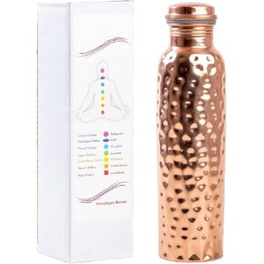 Pure Copper Water Bottle - Handcrafted Water Bottle for Drinking, Leak Proof - Easy to Carry For Sports, Fitness, Yoga, Travel, Hiking, Camping and For Gift - Handcrafted in Nepal (34oz / 1000ML)