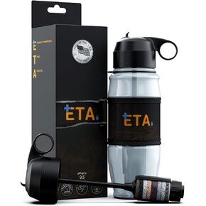 ETA Alkaline Water Filter Bottle for Travel, Camping, Hiking, Backpacking, Emergency, Survival | Removes up to 99.99% of Harmful contaminants, 9.5pH, Protects the Nutrient & Mineral Value, Made in USA