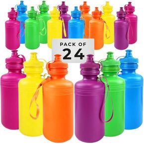 12 Kids Water Bottles Bulk Pack, Summer Beach Accessory | Holds 18 Ounces, 6 Different Neon Colors With Wrist Strap (12 Pack) in Kuwait