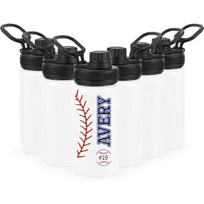 Kids Sublimation Water Bottle Blanks with Handle & Spout Lid 6 Pack, 16oz Personalized Water Bottles Bulk, Stainless Steel, Leak Proof DIY Gift for Boys Girls to School Sports Travel Camping, White