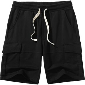 Men Cargo Shorts Lounge Elastic Waist Drawstring 250 Grams Cotton Casual Outdoor Sweat Short Pant with Multi Pockets