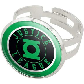 GRAPHICS & MORE Justice League Green Lantern Athletic Logo Silver Plated Adjustable Novelty Ring