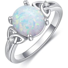 DIYA Opal Rings for Women 925 Sterling Silver Celtic Knot Wedding Ring Fire Opal Celtic Promise Ring Anniversary Birthday Mother's Day Jewelry Gifts for Her Mom Wife Girlfriend