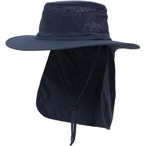Men Sun Fishing Boonie Hat Women Summer Safari Beach Hiking Hats - UPF 50+, Wide Brim, Chin Cord, Neck Flap, Concealed Pocket