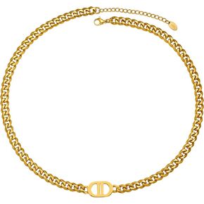 CG&KYGG Womens 18K Real Gold Plated Initial Necklace Choker with Double D Letter, 6mm 316L Stainless Steel Cuban Link Chain, Birthday Valentine's Day & Mother's Day Gift(Delicate Box & Pouch Packing)
