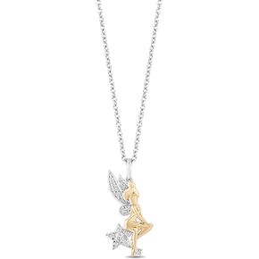 Jewelili Enchanted Disney Fine Jewelry 14K Yellow Gold over Sterling Silver with 1/6 CTTW Tinker Bell Pendant Necklace