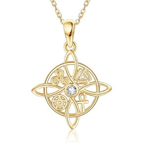 14K Gold Witches Knot/Bastet Cat/Sunflower Necklace Solid 14K Yellow Gold Sunflower/Egyptian/Witch Jewelry Gifts for Women