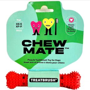 Treatbrush Dog Chew Toy - Floss and Toothbrush Toy for Dogs Cleans Teeth Gums and Tongue - Rubber - Dishwasher Safe (Small)