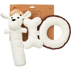 Eco-Friendly Durable Squeaky Dog & Puppy Pet Chew Toy Variety Pack for, Training, Teething and Exercise (Harry The Hound, T-Bone, & Donut)