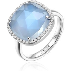 Jupiter Natural Gemstone Rings, 925 Sterling Silver Genuine Gemstone Square Ring with Diamonds for Women Girls, Birthstone Rings Jewelry Gifts for Valentine's Day, Birthday (Available 6,7,8)